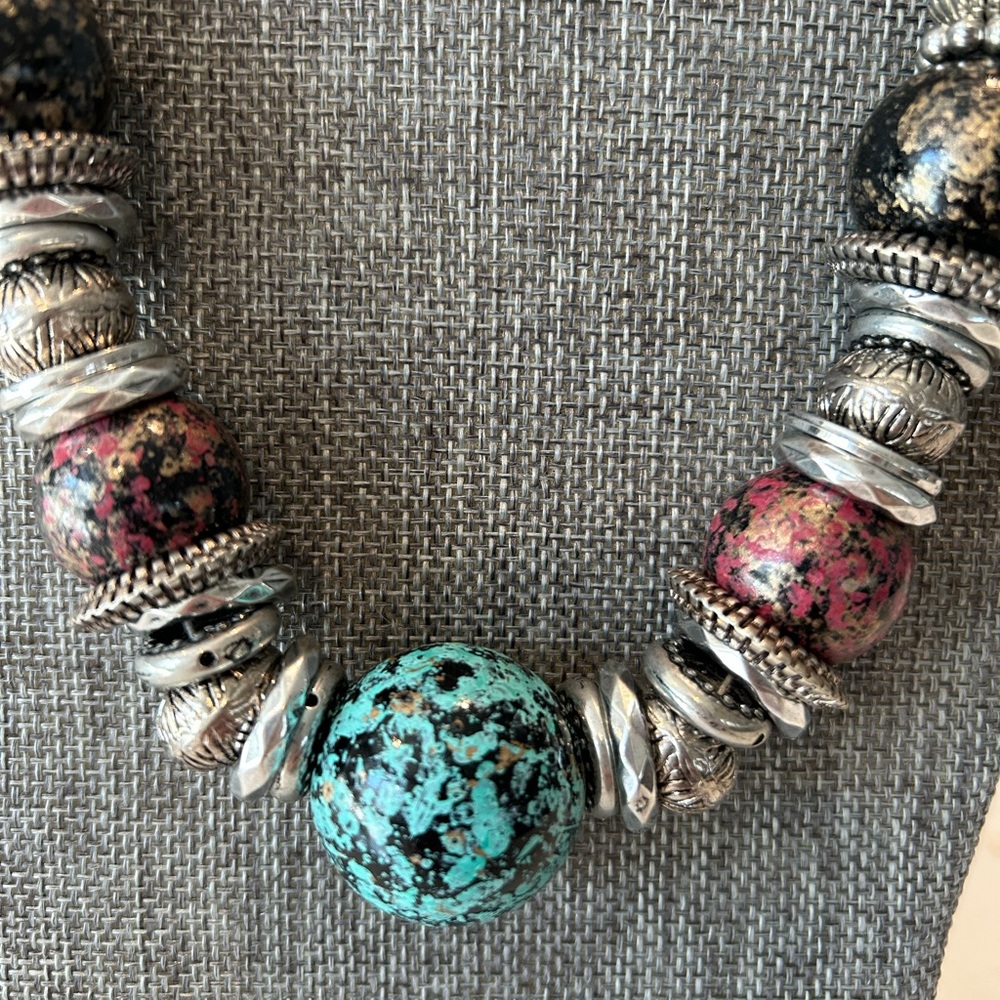 Silver and Turquoise Beaded Necklace
